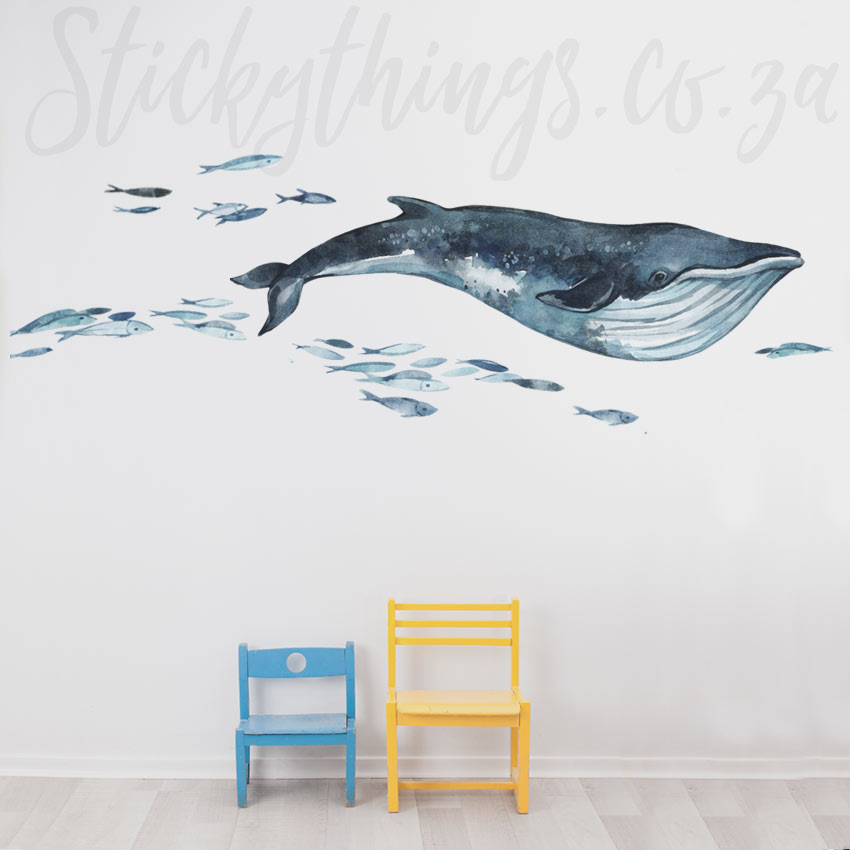 Giant Whale Wall Decal - Watercolour Blue Whale Wall Stickers