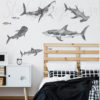 Watercolour Sharks Wall Decals on a wall