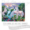Size and Exact Graphics of Waterfall Castle Unicorn Wallpaper Mural