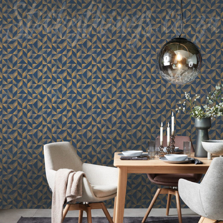 Fanned Gold Lines Wallpaper on a wall