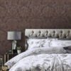 Gold Brown Damask Wallpaper on a bedroom wall