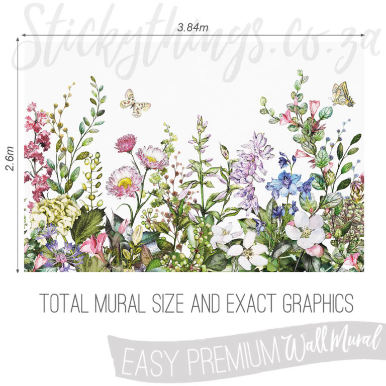 Size and Exact Graphics of Happy Florals Wallpaper Mural