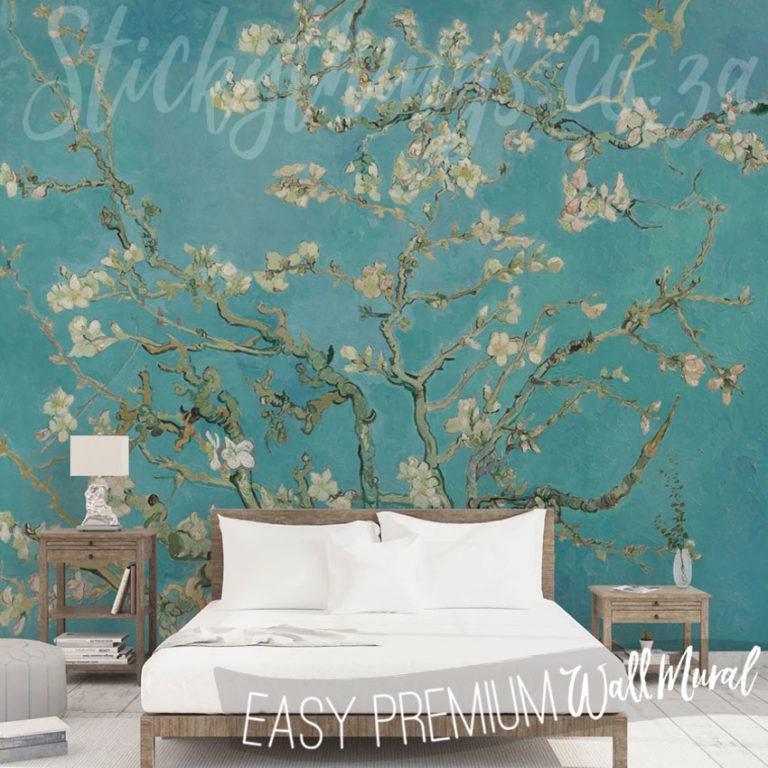 Van Gogh Almond Blossom Wall Mural on a bedroom wall