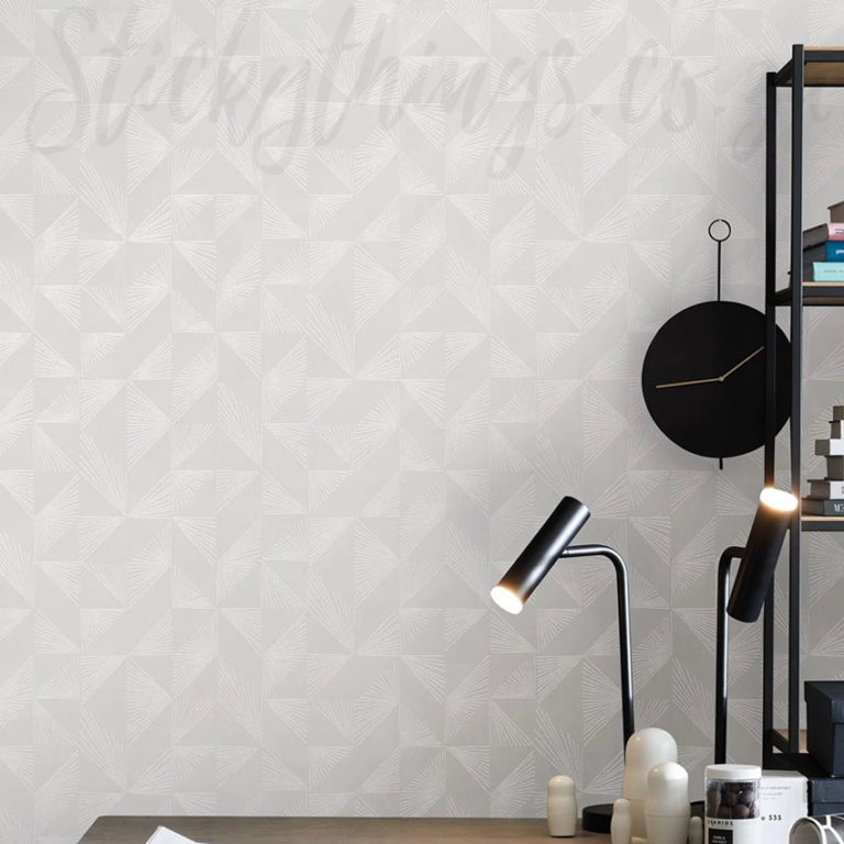 White Grey Fanned Lines Wallpaper on a wall