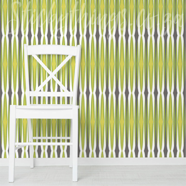 Black and Lime Retro Stripe Wallpaper on a wall