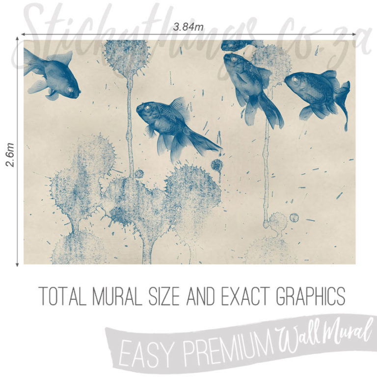 Size and Exact Graphics of Blue Arty Gold Fish Wallpaper Mural