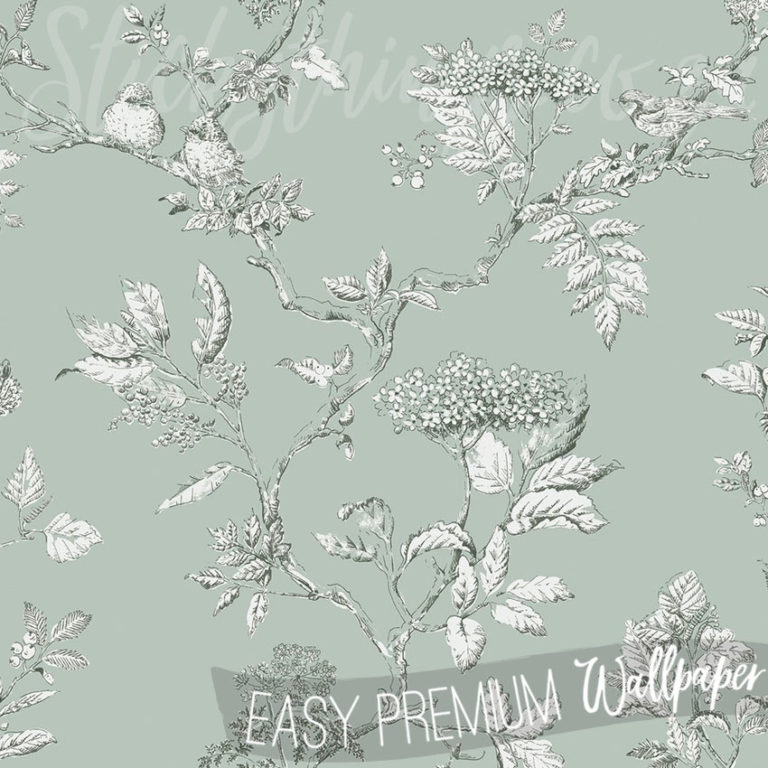 A close up of Duck Egg Heritage Branch Wallpaper