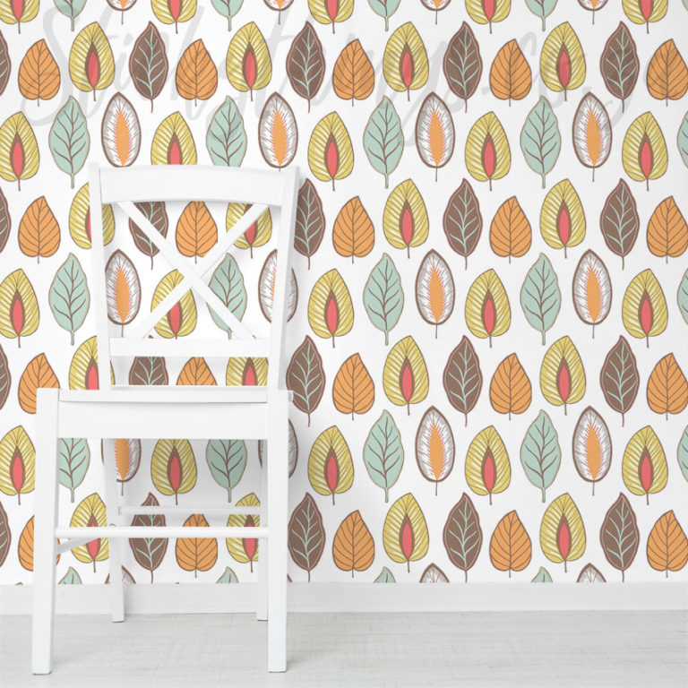 Retro Autumn Leaves Wallpaper on a wall