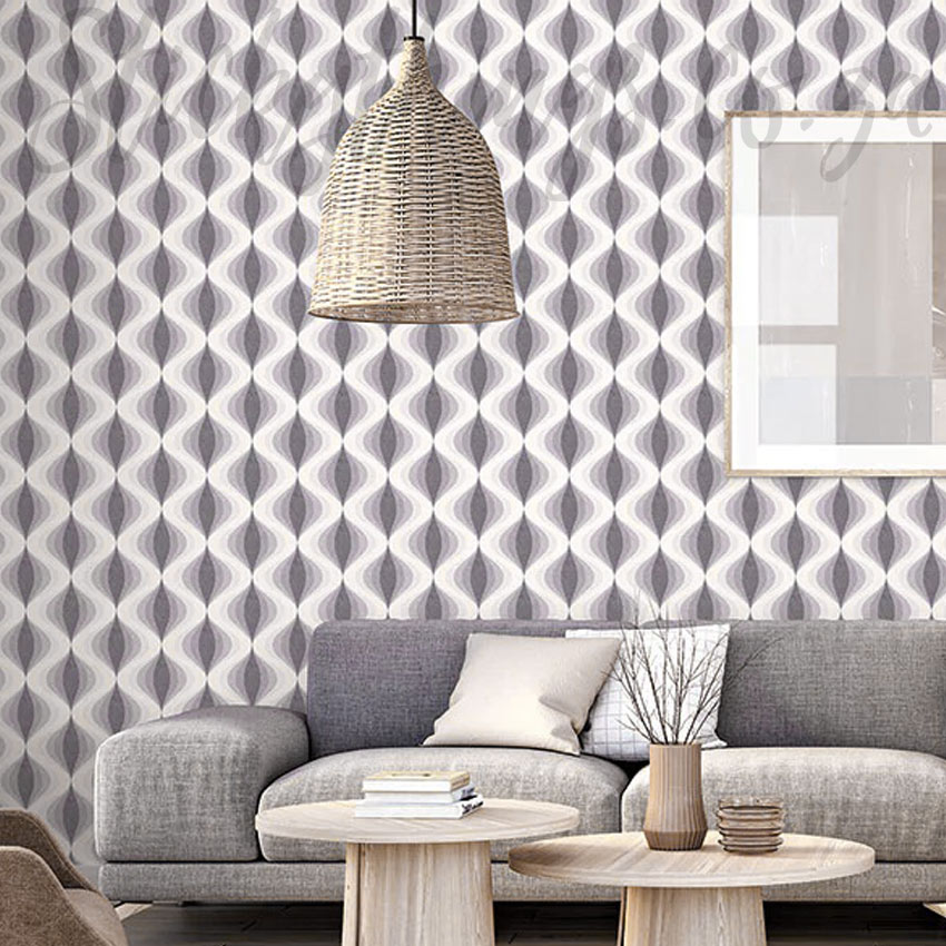 Retro Grey Geometric Wallpaper - Scrubbable Onion Pattern Wallpaper