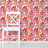 Retro Hibiscus Floral Wallpaper on a wall.