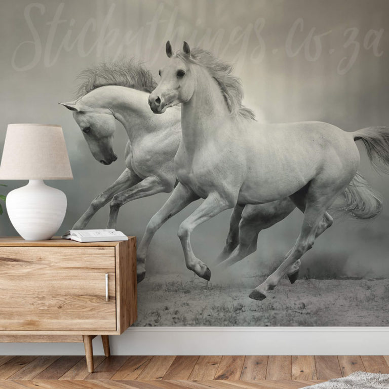 White Horses Wall Mural on a wall