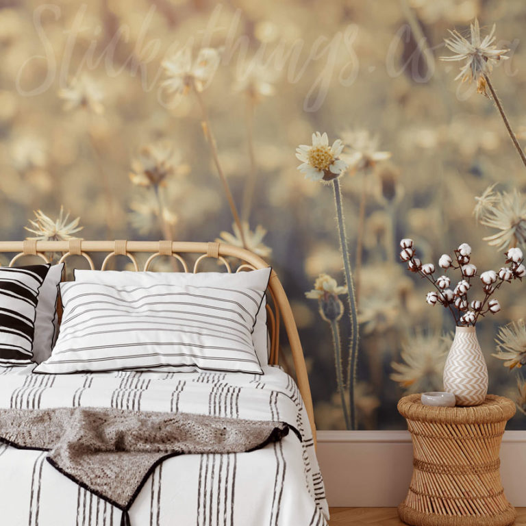 Wild Daisies Wall Mural on a bedroom wall
