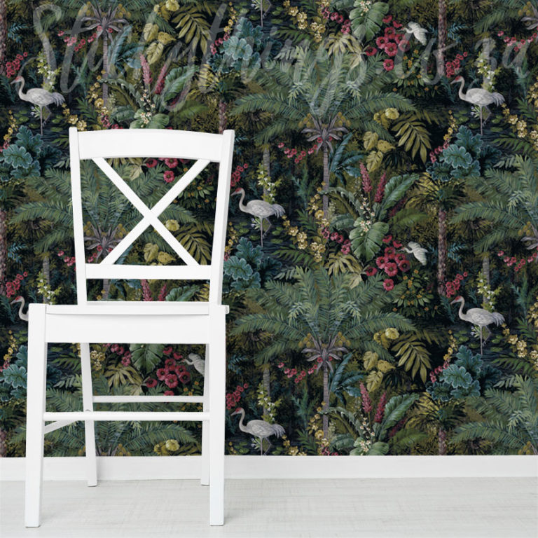Dark Tropical Forest Wallpaper on a wall