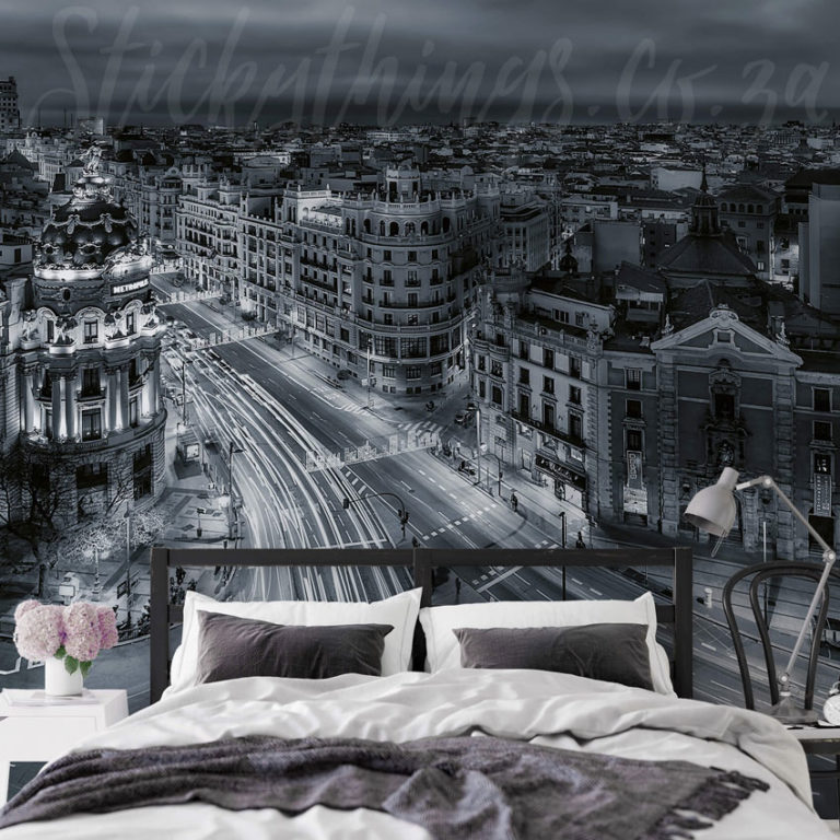 Madrid Cityscape Wall Mural on a bedroom wall