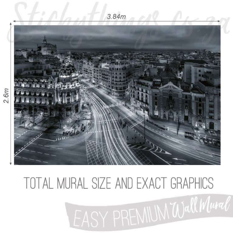 Size and Exact Graphics of Madrid Monochrome Cityscape Wallpaper