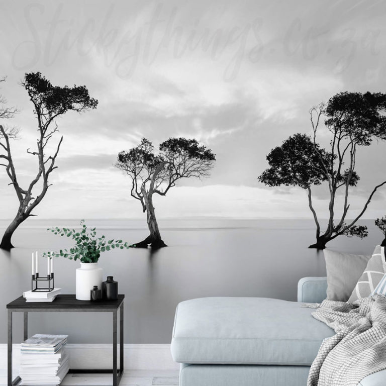 Monochrome Trees Wall Mural on a wall