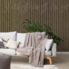 Natural Wood Slats Wallpaper on a living room wall