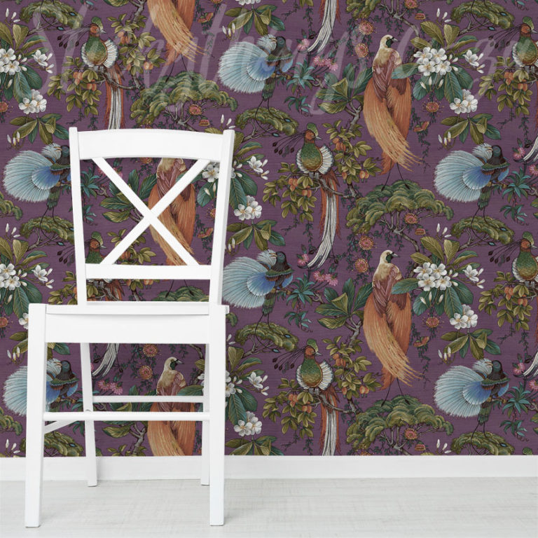 Plum Tropical Forest Wallpaper on a wall