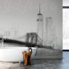 Stylised Brooklyn Bridge Wall Mural on a bathroom wall