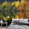 Autumn Lake Forest Wall Mural on a wall
