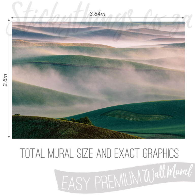 Size and Exact Graphics of Foggy Mountains Wallpaper Mural