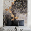 Gold Trimmed Cubes Wall Mural on a wall