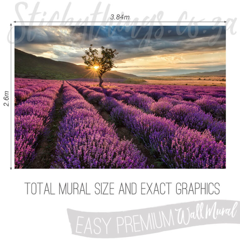 Size and Exact Graphics of Mountains and Purple Flowers Wall Art