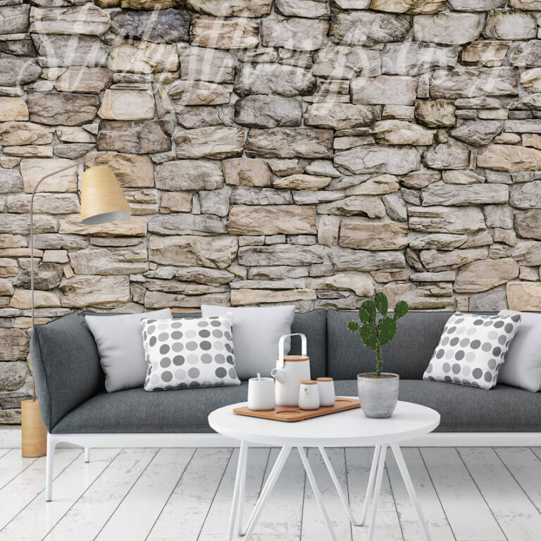 Stacked Stone Wall Mural on a wall