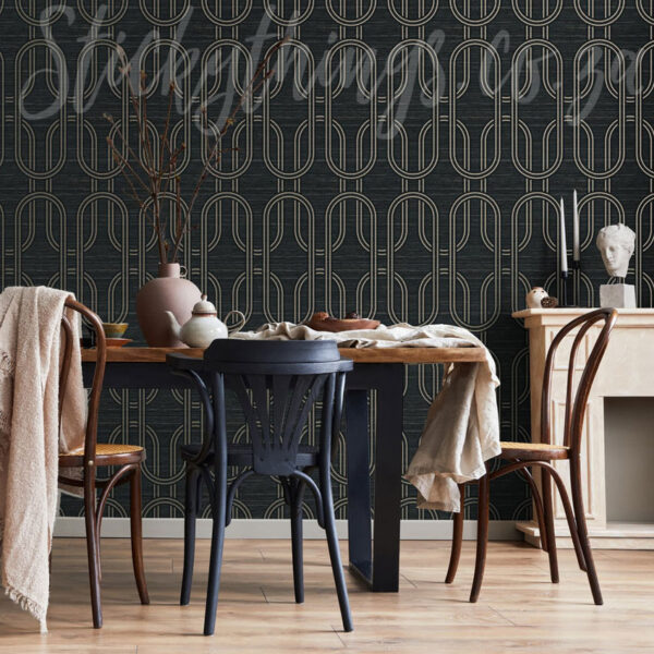 Charcoal Textured Black Wallpaper on a dining room wall