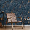 Navy And Copper Floral Wallpaper on a wall