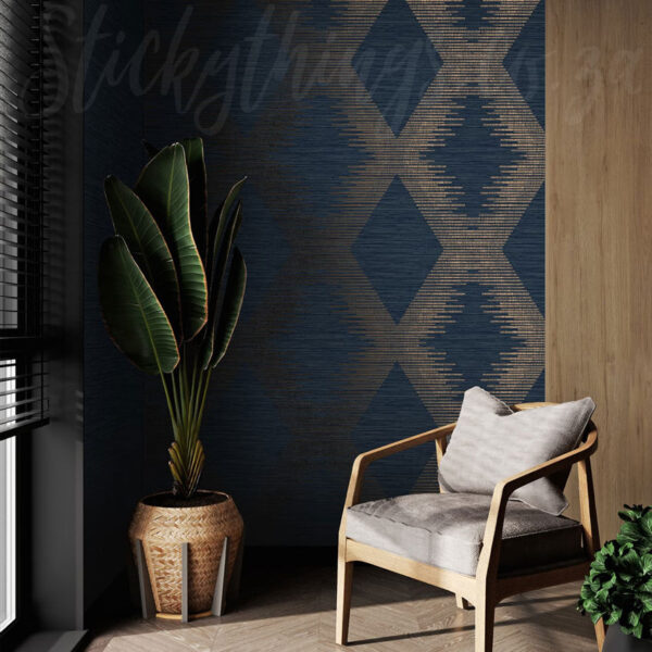Navy And Copper Geo Wallpaper on a wall