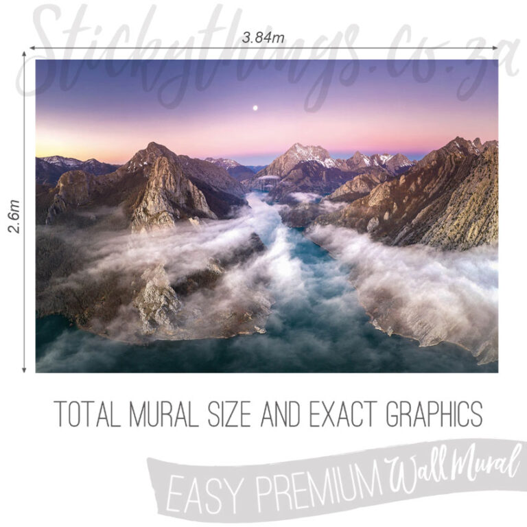 Size and Exact Graphics of Over the Mountains Wall Mural