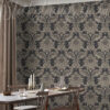 Black And Gold Damask Wallpaper on a wall