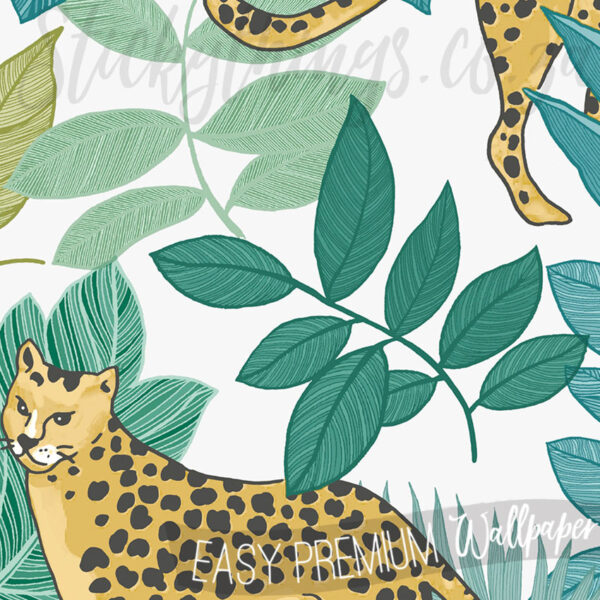 A close up of Duck Egg Jungle Leaves Wallpaper
