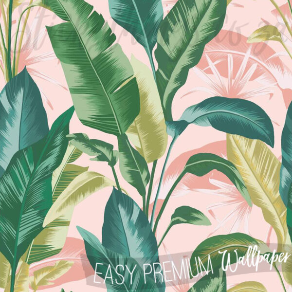 A close up of Dusty Pink Tropical Leaves Wallpaper