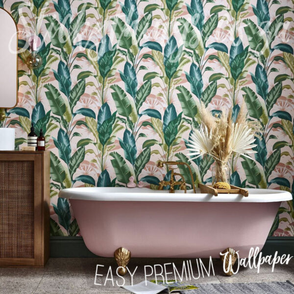 Handpainted Tropical Leafy Wallpaper on a wall