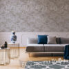 Metallic Floral Pattern Wallpaper on a living room wall