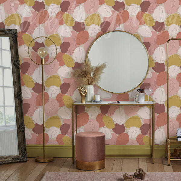 Ochre and Pink Tones Wallpaper on a wall