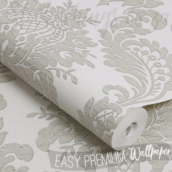 Roll of Textured Damask Grey Wallpaper