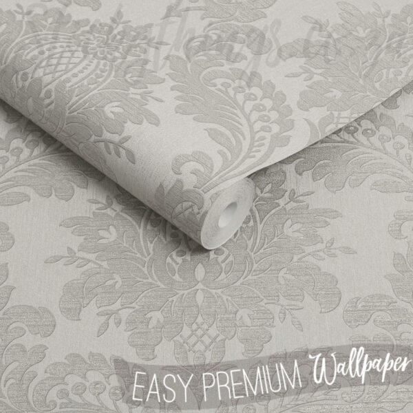 Roll of Textured Taupe Damask Wallpaper