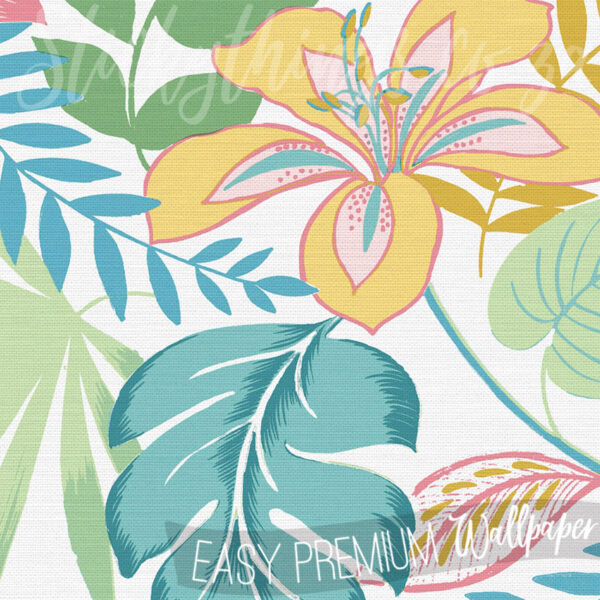A close up of Tropical Flowers and Leaves Wallpaper