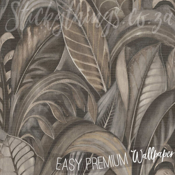 A close up Brown and Grey Tropical Palm Leaves Textured Wallpaper