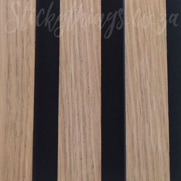 Close up of the colour of the Raw Oak (uncoated) Akhupanel Acoustic Slat Wood Panel that is paintable.