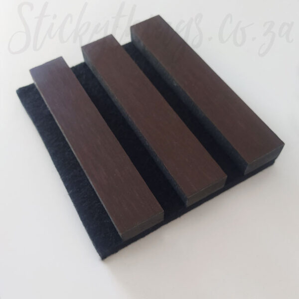 Side angle Product Shot of the Dark Walnut Acoustic Slat Panel Sample